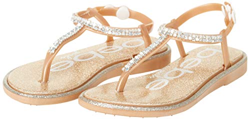 bebe Girls' Sandals - Rhinestone Studded Leatherette Sandals with Buckle Straps (Toddler/Little Kid), Size 7/8 Toddler, Gold