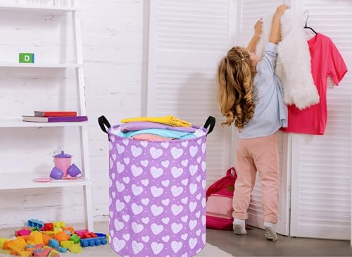 Image of Round Valentine's Heart Pattern Laundry Hamper Clothes Storage Basket Fabric Storage Hamper Organization Storage Bin, Nursery Box,Gift Basket with Handles