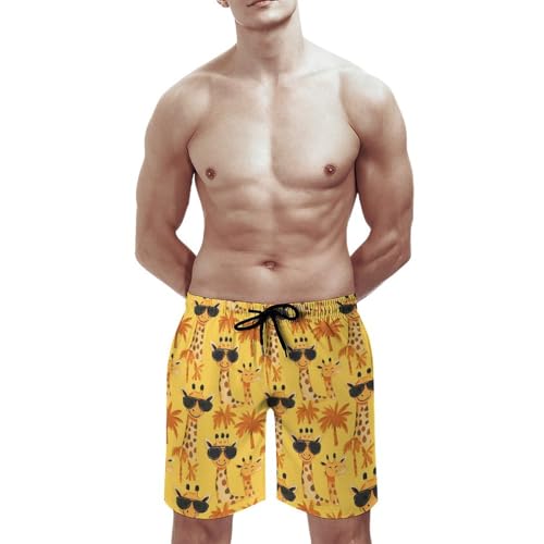Hawaiian Shorts for Men - Cute Glasses Giraffe Print Quick Dry Mens Swim Trunks Bathing Suits with Mesh Lining2