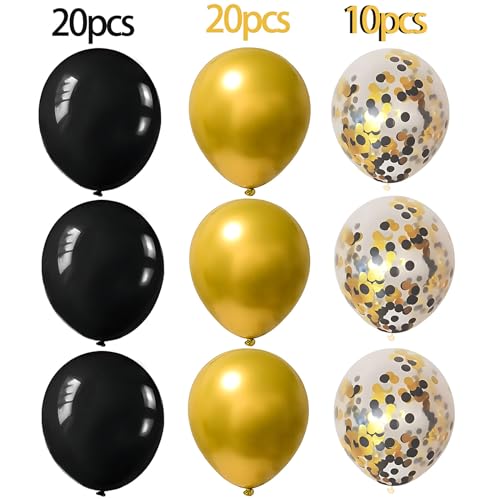 Image of 50Pcs 12inch Black Gold Party Balloons with Black Gold Confetti Balloons for Wedding, Birthday, Baby Shower, Halloween,Family Parties Decoration