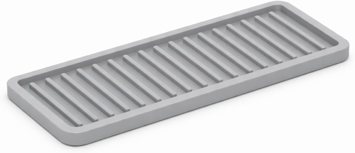 ZAPPOWARE Silicone Kitchen Sink Caddy Sponge Holder 11" x 4.33", Black - Bathroom Vanity Tray Organizer, Kitchen Soap Tray for Dish Scrubber, Soap Dispenser and Sponge