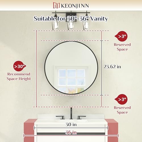 Image of Keonjinn 24 x 24 Inch Round Medicine Cabinet for Bathroom, Shatter-Proof