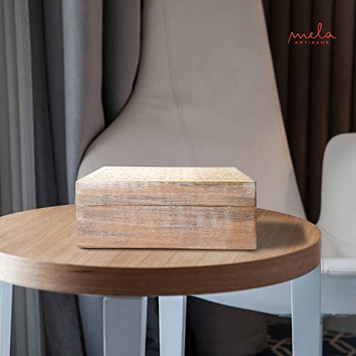 Mela Artisans Decorative Storage Box With Hinged Lid - Whitewash, Xl | 10.5” X 7.5” X 4” | Rustic Trellis Design | Mango Wood Crafted | Ideal For Keepsakes, Trinkets, Jewelry And Other Stash #TOP2