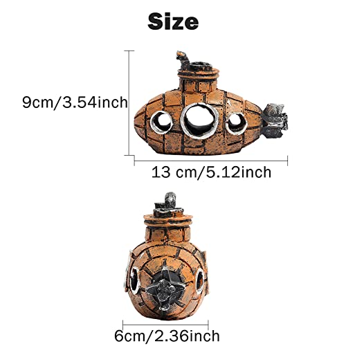 Image of Resin Submarine Aquarium Ornament, Small Fish and Shrimp Hideout Cave Decor for Freshwater or Saltwater Tanks, Brown, Size 5.12 x 2.36 x 3.54 in, 1 Pack