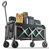 SUNNYFEEL Lightweight Folding Wagon Cart, 350LBS Portable Wagon Carts Foldable for Shopping Camping Garden Beach,Black