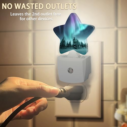 Image of Northern Lights Forest Plug-in Night Light with Dusk-to-Dawn Sensor for Bedroom,Bathroom and Living Room Sleep Friendly lamp for Women /Girls /Boys Gift,0.5W