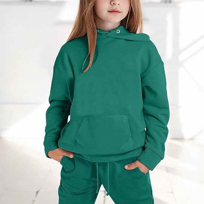 Girls Boys Sweatsuits 2pc Tracksuit Athletic Hooded Sweatshirt +Jogger Sweatpants Gymnastics Clothing (Green, 6-7 Years)2