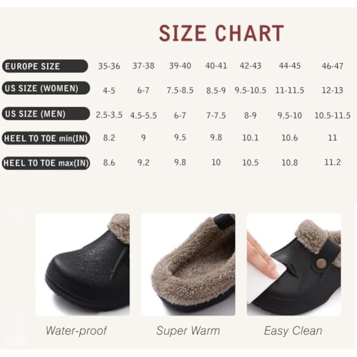 Fur Lined Clogs for Women Men Warm Fuzzy, Waterproof Winter Slip On Fuzzy Slippers Non-Slip Indoor Outdoor Slipper2