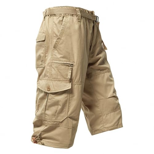 PADOLA Short Homme Cargo Coton Bermuda avec 7 Poches été Taille Elastique Camouflage Pantacourt à Jambes Larges avec Cordon de Serrage Baggy 3/4 Pantalon...