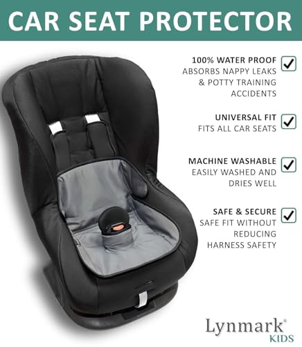 Lynmark® Potty Training Car Seat Protector Cover - Waterproof Soft Piddle Pads for Toddlers and Baby Carseat - Travel-Friendly Universal Washable Liner Mat for Spills, Nappy Leaks, Accidents - Grey