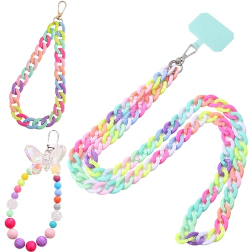 DKDDSSS 3 PCS Color Colgante para Movil, Cadena con Hebilla Cuerda para Movil, Colgante Movil, Colgante Movil Cuello con Lengüetas de Sujeción, Compatible con Casi Todos Los Modelos de Teléfono
