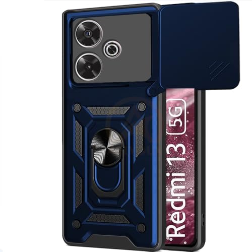 Image of Armor Bumper Back Cover Case for Redmi 13 5G / Poco M6 Plus 5G Rotating Camera Cover, Ring Holder & Kickstand | Heavy Duty & 360 Degree Protection Back Cover (Blue)