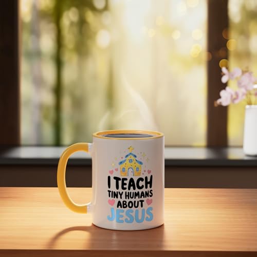 Taza de cerámica I Teach Tiny Humans About Jesus amarillo/blanco miniatura 3