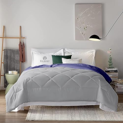 Image of Filbert 600 GSM Comforter for Double Bed | Super Warm Winter Quilt /Rajai | Thick Microfiber Blanket with Cloud-Soft Fill | Luxury Bedding for Winters - 90x100 Inch | Silver /Medium Blue
