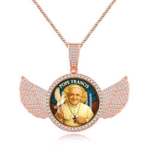 Tobestu Collier Pape Plaqué Or Rose avec Doubles Ailes d’Ange – Bijou Religieuse pour Souvenir ou Port de Foi Quotidien YA5953