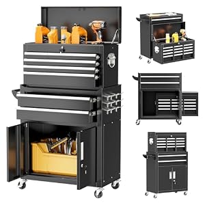Superday Metal Tool Chest, 8 Drawer Rolling Tool Chest with Wheels, Detachable Tool Storage Cabinet with Lock for Garage, Assembled Steel Tool Cart with Liner & Hooks for Workshop, Warehouse (Black)