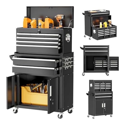 Superday Metal Tool Chest, 8 Drawer Rolling Tool Chest with Wheels, Detachable Tool Storage Cabinet with Lock for Garage, Assembled Steel Tool Cart with Liner & Hooks for Workshop, Warehouse (Black)