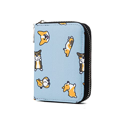 baystory Corgi Wallet Card Holder Zipper Wallet Gift for Man Women Dog Mom or Dog Dad (blue)