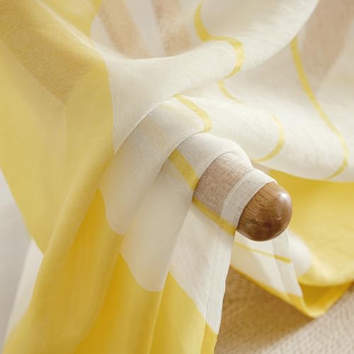 MIULEE Gardinen Gestreift Transparent mit Ösen, Voile Vorhänge Wohnzimmer Modern 2er Set, Vorhang Schlafzimmer Transparent mit Gelb Weiss Gestreift Muster, Vorhang Halbtransparent Streifen 140X225 cm