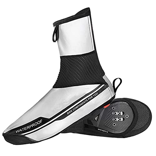 Cubierta reflectante impermeable para zapatillas de ciclismo, protector contra frío y viento, cubrebotas de bicicleta con forro polar, tallas M - XL, color plateado, modelo M