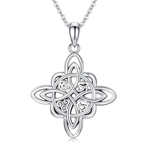 JUSTKIDSTOY Witch Necklace for Women 925 Sterling Silver Witches Knot/Pentagram Pendant Necklaces Witch Jewelry Halloween Birthday Gift for Girlfriend Mother