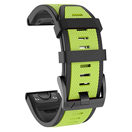 ISABAKE Correa Reloj para Garmin Fenix 5X/5X Plus, 7X, 6X/6X Pro, 3/3 HR, Quickfit Banda de Silicona Negra Lima, 26 mm x 250 mm