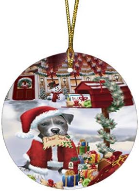 Have a Holly Jolly Pit Bull Dog Round Flat Ornament - Pet Decorative Hanging Ornaments for Christmas X-mas Tree Decorations - 2.75" Round Ceramic Christmas Ornament POR1305