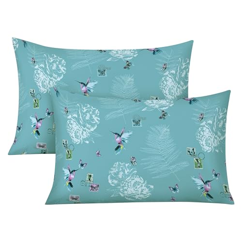 Image of RAYBedding 2 Pack Pillowcase 100% Egyptian Cotton Pillow Covers 400 Thread Count Floral Printed Country Bird Pillow Cases 2 Pack