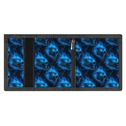 Lightning Wolf Head Blue Flame Print Wallet for Men, 8 Credit Card Holder Slim Minimalist Front Pocket Small Mens Bifold Wallets3