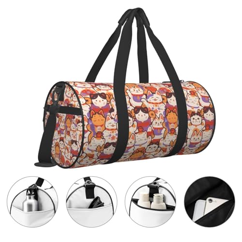 Large Duffle Bag for Travel - Maneki-Neko Cats Gym Bag for Women Men, Foldable Travel Bags for Women Men with Zippered Multiple Pockets4