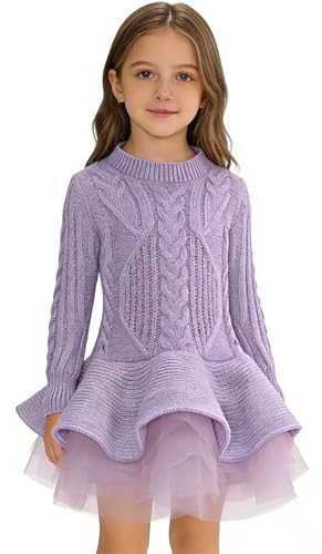 Image of Girl's Winter Sweater Tutu Dress Cable Knit Long Sweaters for Toddler Girl