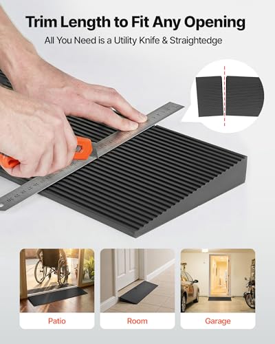 VEVOR Schwellenrampe Vollgummi Türschwellenrampe Max. Tragfähigkeit bis zu 15Tonnen Bordsteinrampe 90x20x4cm Rollstuhlrampe mit doppelseitigem Klebeband Auffahrrampe Gummirampe Selbst zum Schneiden