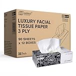 Select Luxury Ultra Soft Facial Tissues 12 Boxes - 3 Ply, 1,080 Sheets Soft White Tissue Paper - Versatile Tissue Boxes for Home, Office, Schools & Healthcare