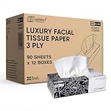 Select Luxury Ultra Soft Facial Tissues 12 Boxes - 3 Ply, 1,080 Sheets Soft White Tissue Paper - Versatile Tissue Boxes for Home, Office, Schools & Healthcare