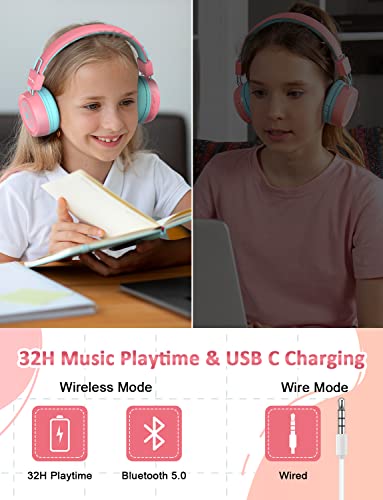 Image of New Bee Kids Headphones Wired for School with Microphone KH20 HD Stereo Safe Volume Limited 85dB /94dB Foldable Lightweight for Girl /Mac /Android /Kindle /Tablet /Pad (Pink)