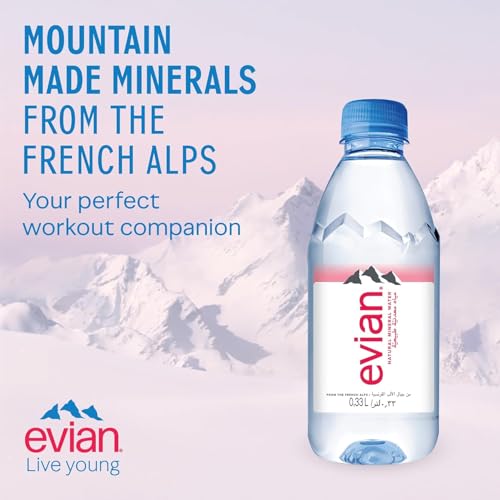 Image of evian Natural Mineral Water Bottle, Drinking Water, 330ml, Case of 24