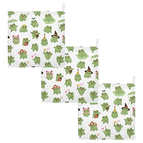 Image of Cute Toads Frogs Baby Muslin Washcloths Soft Face Towel for Newborns, 11.8 X 11.8 Inch, 3 Pack