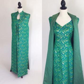 Soie brocade tissu vert doré métallique pour couture et ameublement - 4