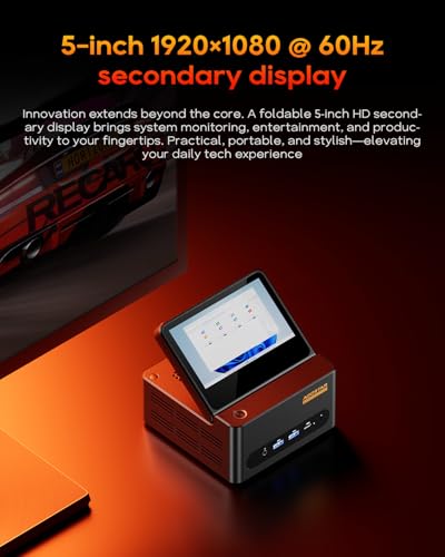 Image of AOOSTAR G-FLIP AMD Ryzen AI 9 HX 370 Mini PC Without RAM /SSD /OS, AI MINI PC with 5 inch HD Screen,2X DDR5 5600Mhz Slots, 2X M.2 2280 NVME SSD Slots，WIFI7+2 x 2.5GB LAN,HDMI|DP|USB-C Triple Outputs