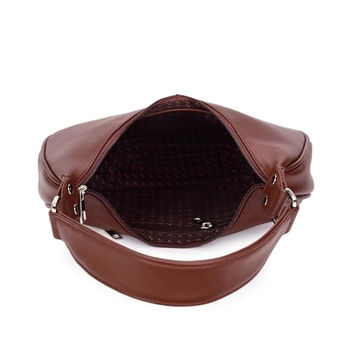 Image of K London Women's Vegan Leather Half Moon Bag | Stylish Black Shoulder Hobo | Compact Baguette Purse for Office, Casual, Party & Travel Use