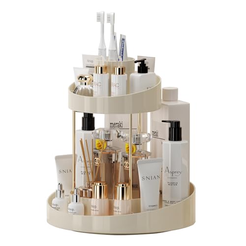 AYYQ Organizador de maquillaje, organizador de maquillaje giratorio 360°, organizador de maquillaje multifuncional con gran capacidad, para cómoda, dormitorio, baño (blanco)