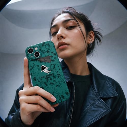 Image of Cosmic Silicone Astronaut Case for iPhone 14 Plus, Cute Soft Touch Designer Protective Cover, AstroShield Shockproof Defense with Matte Anti-Slip Grip | Lunar Mint