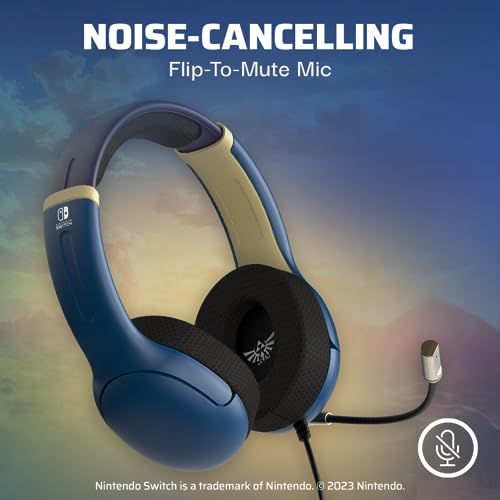 Image of PDP Airlite Wired Gaming Headset for Nintendo Switch 2, Switch Lite, OLED | Flexible Noise-Cancelling Mic, Lightweight Design, Soft Ear Cushions, On-Ear Volume Controls, Zelda Hyrule Blue Edition