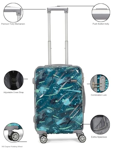 Image of Teakwood World Small 55 cm Cabin Size Trolley Bag Polycarbonate 360 Degree 8 Wheels Luggage Bag with TSA Lock, Adjustable Handle Trolley Bags for Travel, Suitcase for Travel | Spark Green