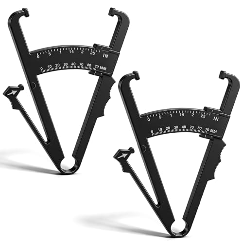 2 PCS Professional High-Accuracy Body Fat Caliper with Dual Metric/Imperial Scale Dual Scale Skinfold Measurement Device for Men & Women Home Gym Use Easy Portable Fat Percentage Tester (Black)