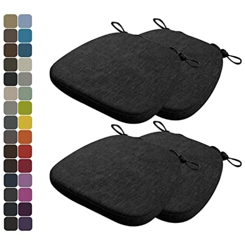 Kimgull Set of 4 Dining Chair Cushions with Ties, Indoor/Outdoor Comfortable Seat Pad, Breathable Washable Seat Cushion for Garden Kitchen Dining Living Room Office (43x42x3CM Black) Cover