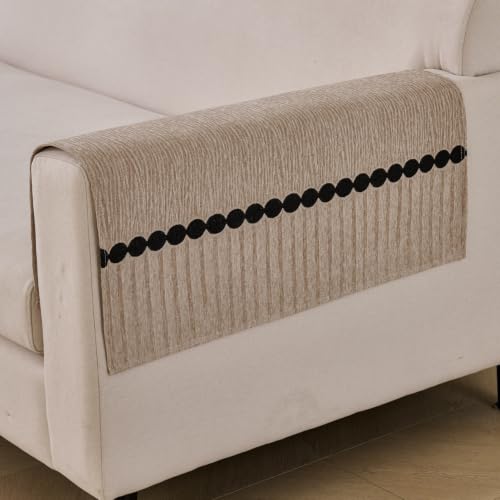 Image of House of Quirk Tuxedo Luxury Chenille Sofa Mat 2 Pcs Armrest - Brown