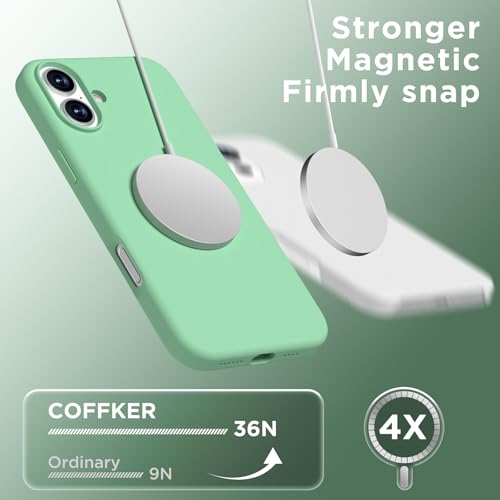 Image of Magnetic for iPhone 16 Case, Compatible with Magsafe, Suction Cup Phone Mount, [2 Screen Protectors][Camera Lens Protector] Silicone Shockproof Protective Phone Cover 6.1 inch, Spearmint Green