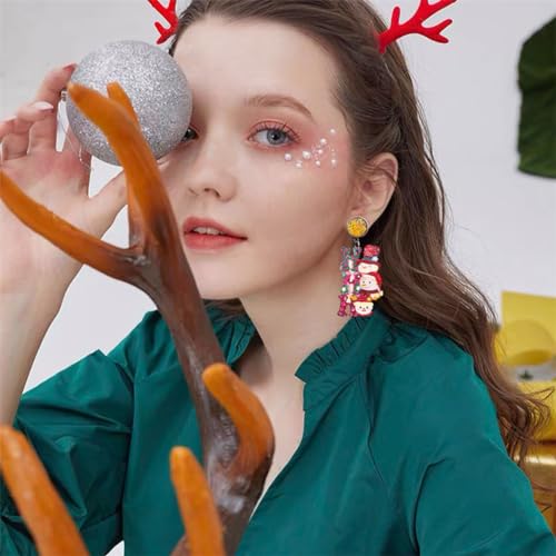 Brincos de madeira de Natal retrô exclusivos de madeira leve, Papai Noel, floco de neve, árvore de N