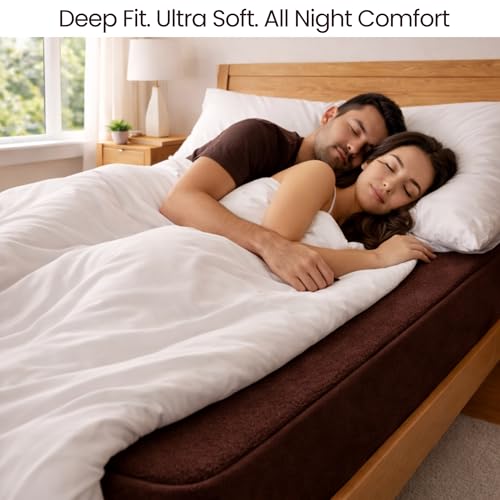 Image of Mattress Protector King Size, Terry Cotton Waterproof Bed Protector King Size, 78x72x8 Inch, Breathable Noiseless Ultra Soft, Elastic Fitted Mattress Cover | Bed Cover (Coffee)